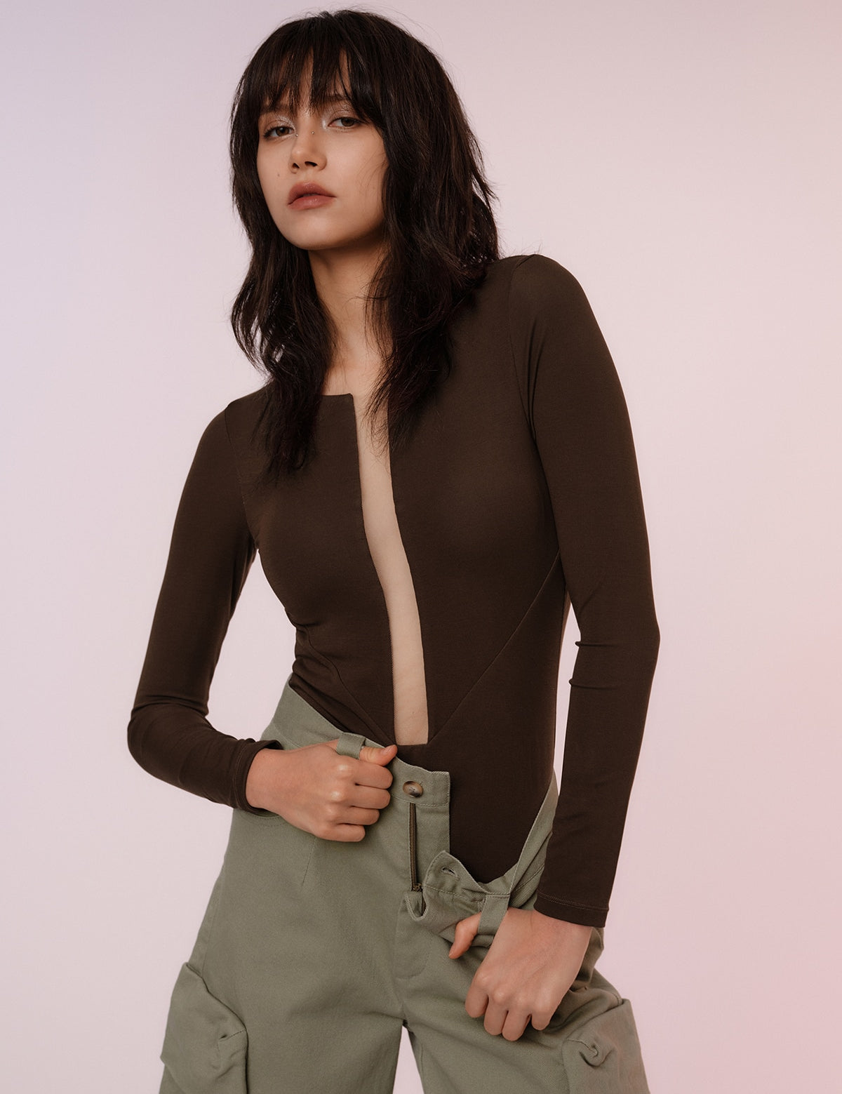Translucent Deep V Bodysuit